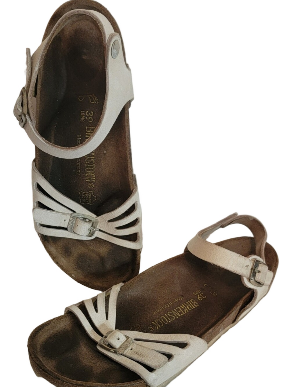 Birkenstock "Bali" Women's White Leather Strappy Buckle Sandals Size 8- 8.5 / 39